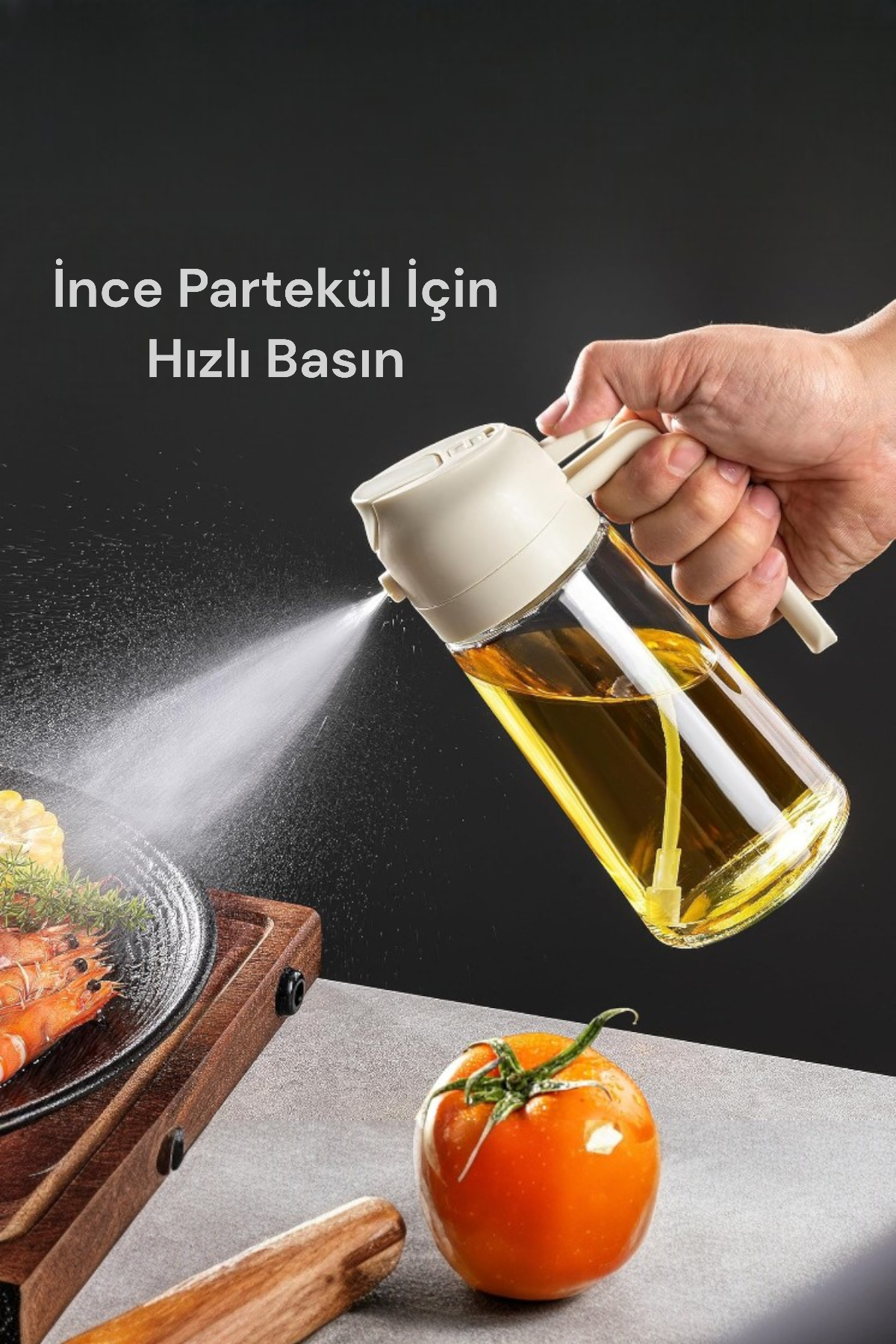 Kitchen Way Cam Sprey Yağdanlık 2'si 1 Arada Kullanım Damlatmaz Conta Başlıklı Borosilikat Dökme Ağızlı Yağdanlık KW-345